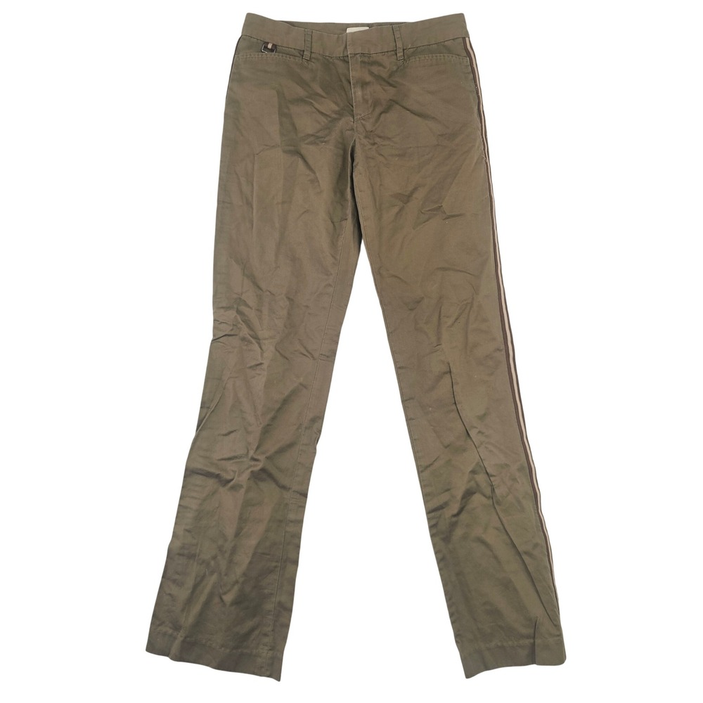 Gap Khakis Mens 1 Olive Green Straight Leg Pants Side Stripe Cotton Trousers